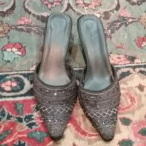 Beaded black low heels